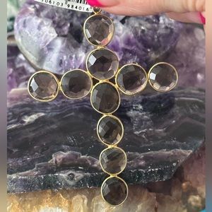 Smokey Quartz faceted gold over sterling cross pendant